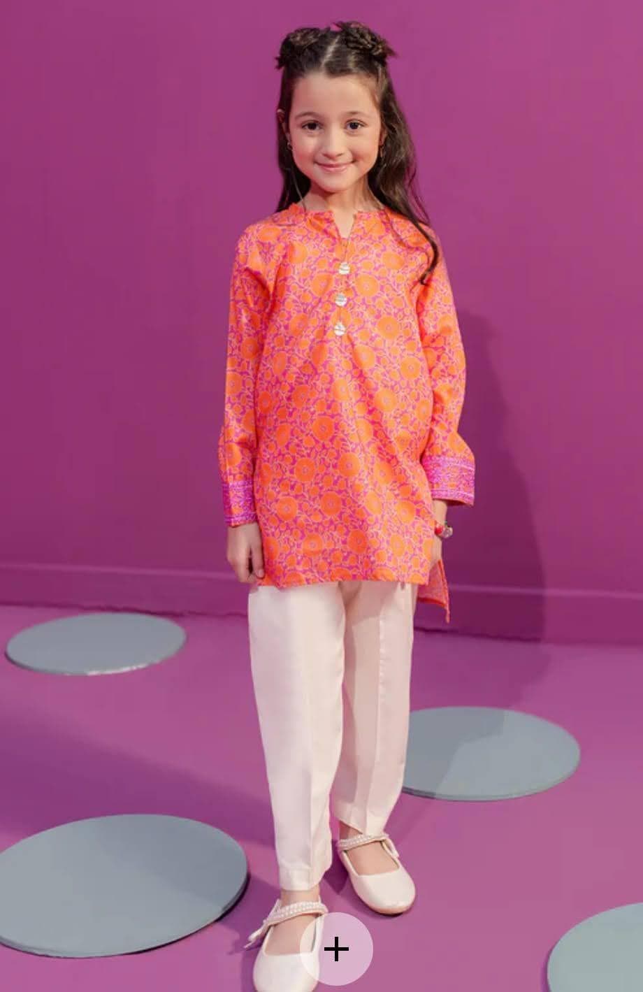 Girls Lawn Kurta Magenta Floral 7-8Yrs